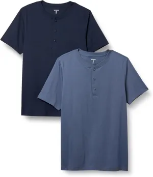 Amazon Essentials Men's Regular-Fit Short-Sleeve Cotton Henley T-Shirt, Pack of 2