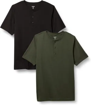 Amazon Essentials Men's Regular-Fit Short-Sleeve Cotton Henley T-Shirt, Pack of 2
