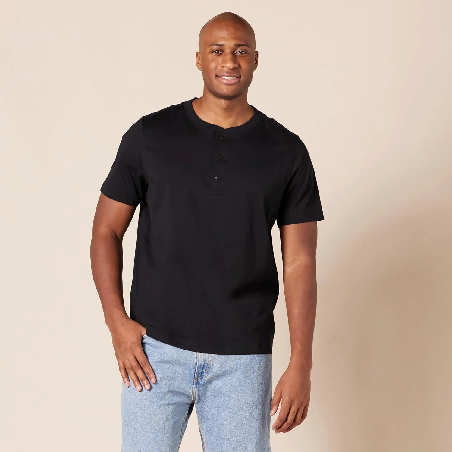 Amazon Essentials Men's Regular-Fit Short-Sleeve Cotton Henley T-Shirt, Pack of 2