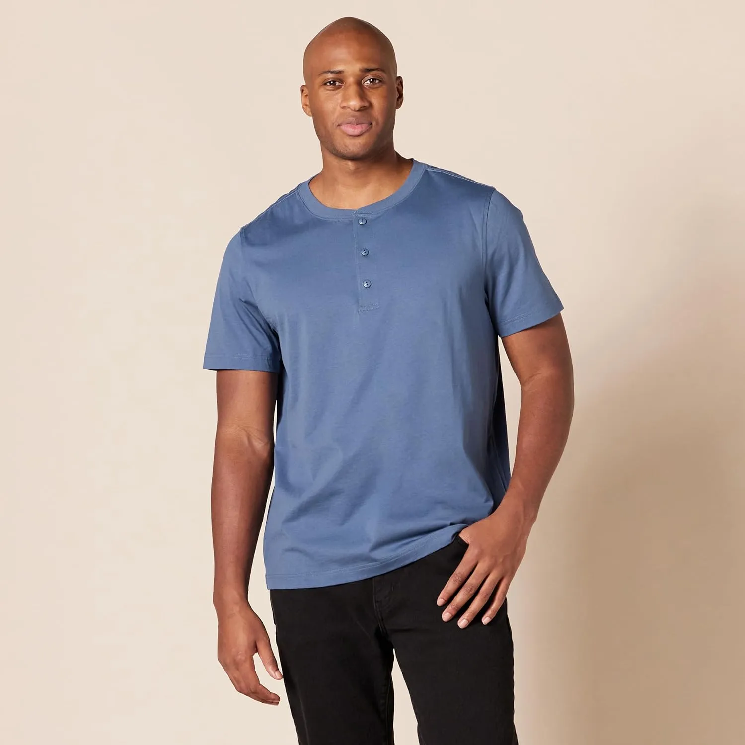 Amazon Essentials Men's Regular-Fit Short-Sleeve Cotton Henley T-Shirt, Pack of 2