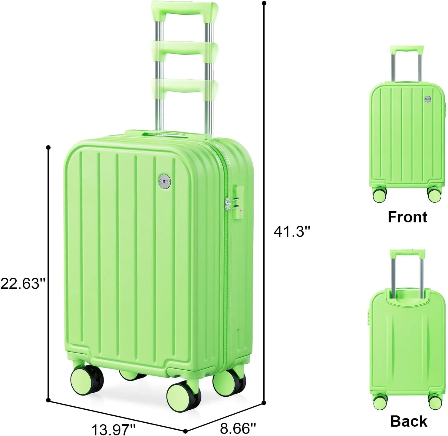 AnyZip Carry On Luggage,22x14x9 Airline Approved with TSA Lock,20 Inch PC ABS Hard Shell Suitcase with Wheels for Women and Kids (Applegreen)