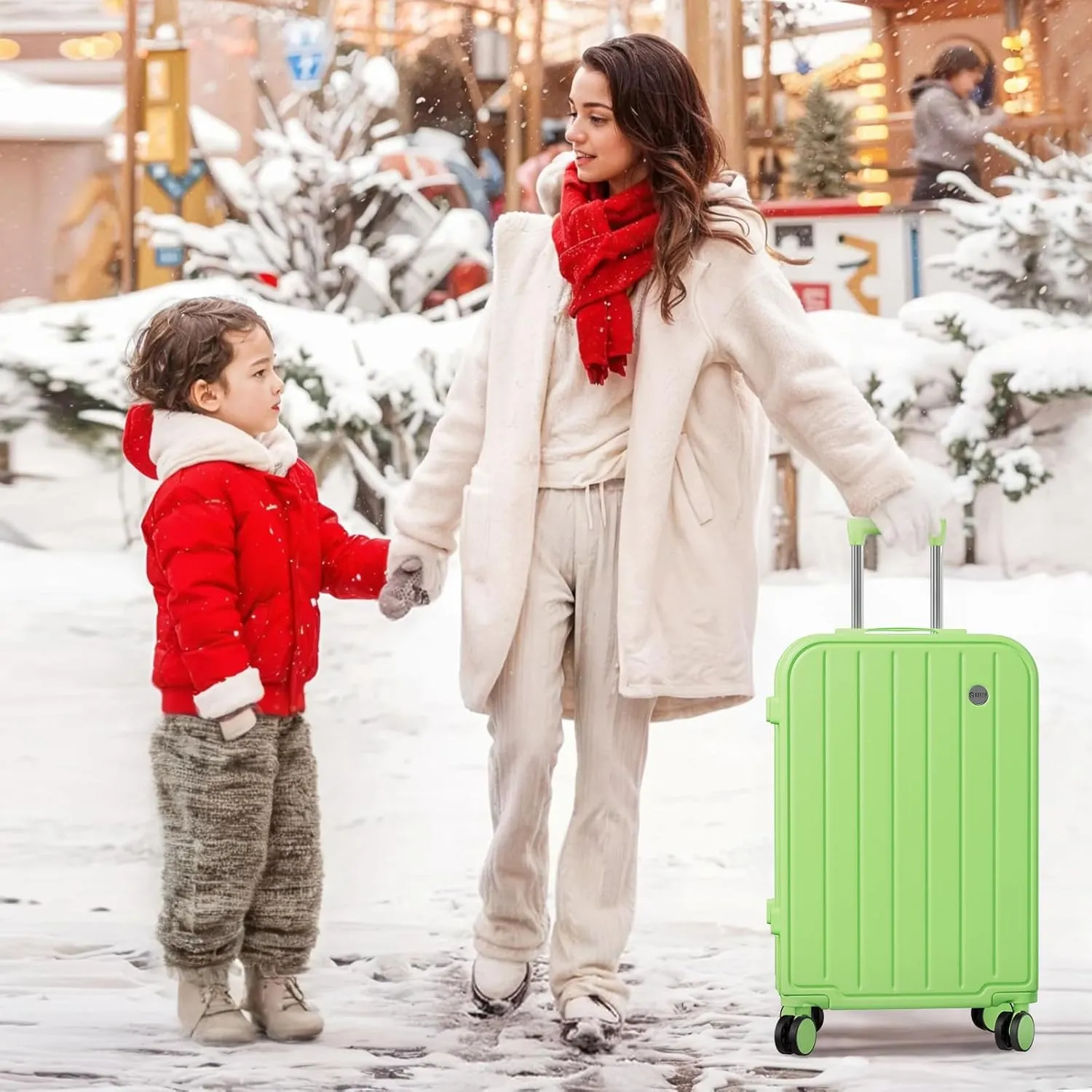 AnyZip Carry On Luggage,22x14x9 Airline Approved with TSA Lock,20 Inch PC ABS Hard Shell Suitcase with Wheels for Women and Kids (Applegreen)
