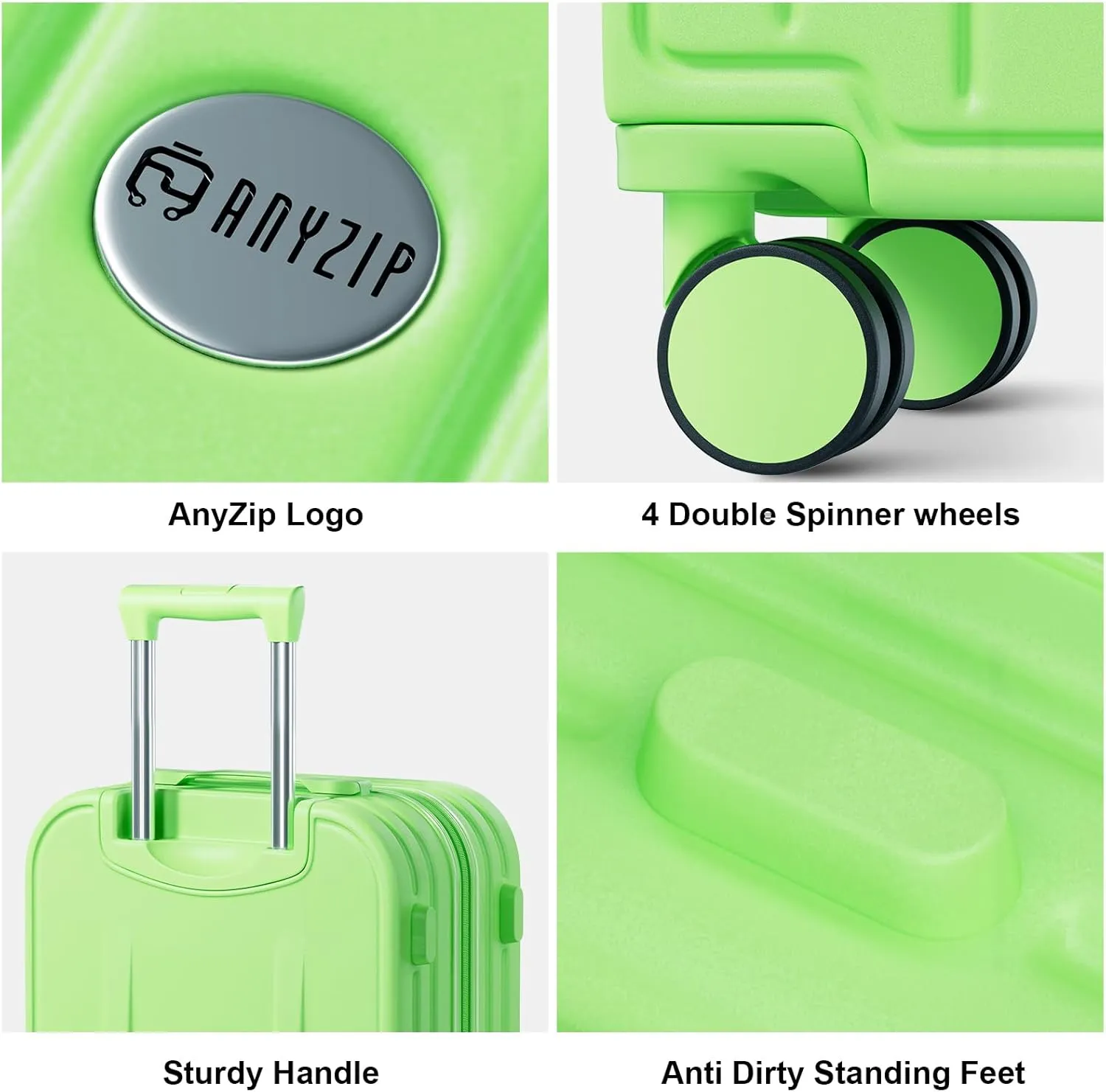 AnyZip Carry On Luggage,22x14x9 Airline Approved with TSA Lock,20 Inch PC ABS Hard Shell Suitcase with Wheels for Women and Kids (Applegreen)