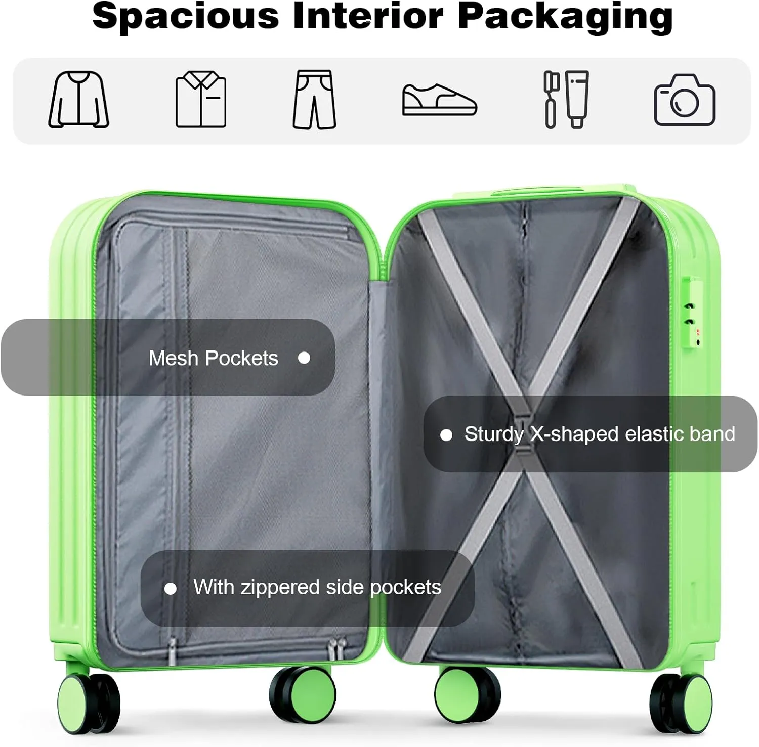 AnyZip Carry On Luggage,22x14x9 Airline Approved with TSA Lock,20 Inch PC ABS Hard Shell Suitcase with Wheels for Women and Kids (Applegreen)