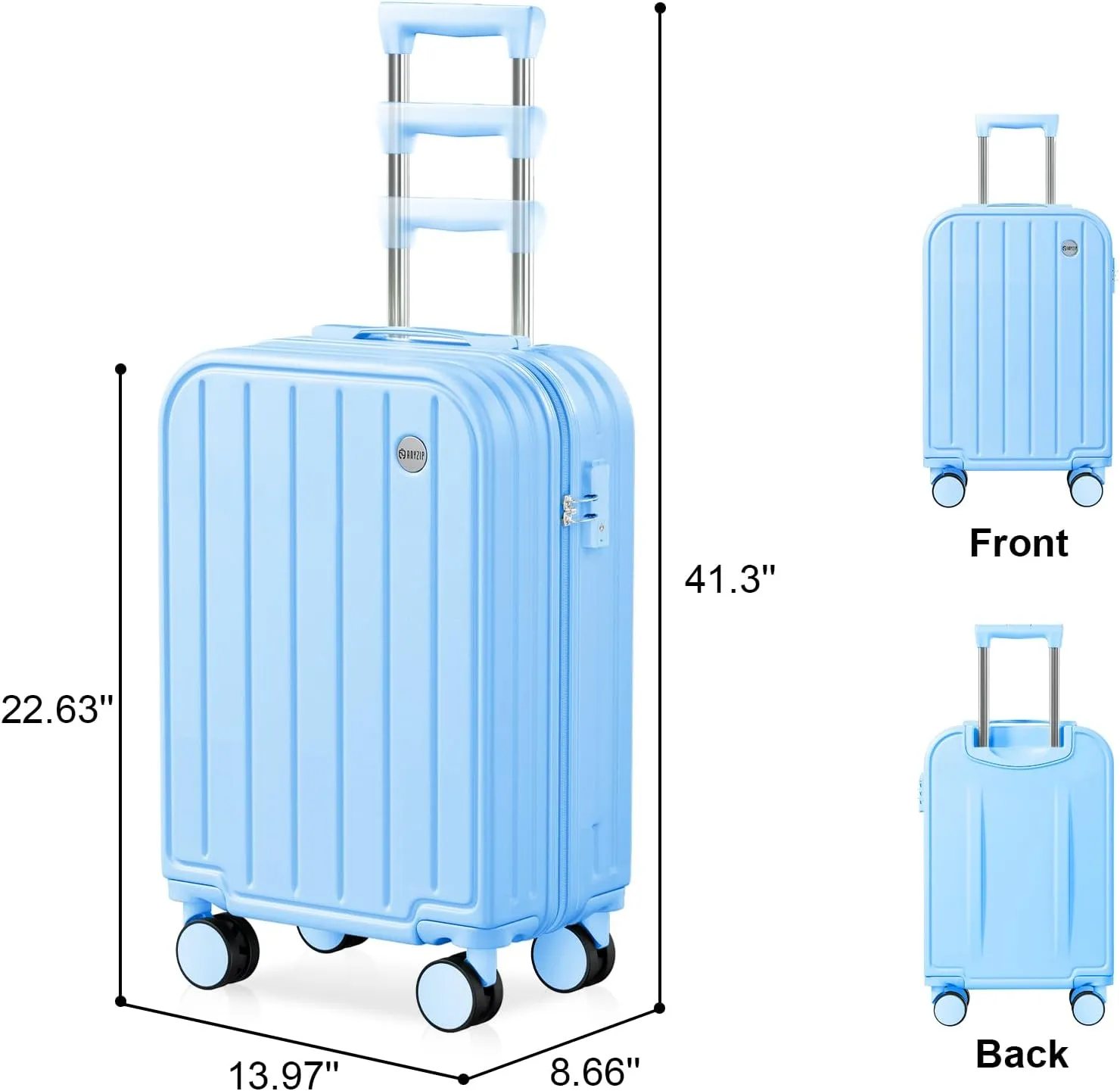 AnyZip Carry On Luggage,22x14x9 Airline Approved with TSA Lock,20 Inch PC ABS Hard Shell Suitcase with Wheels for Women and Kids (Lightblue)