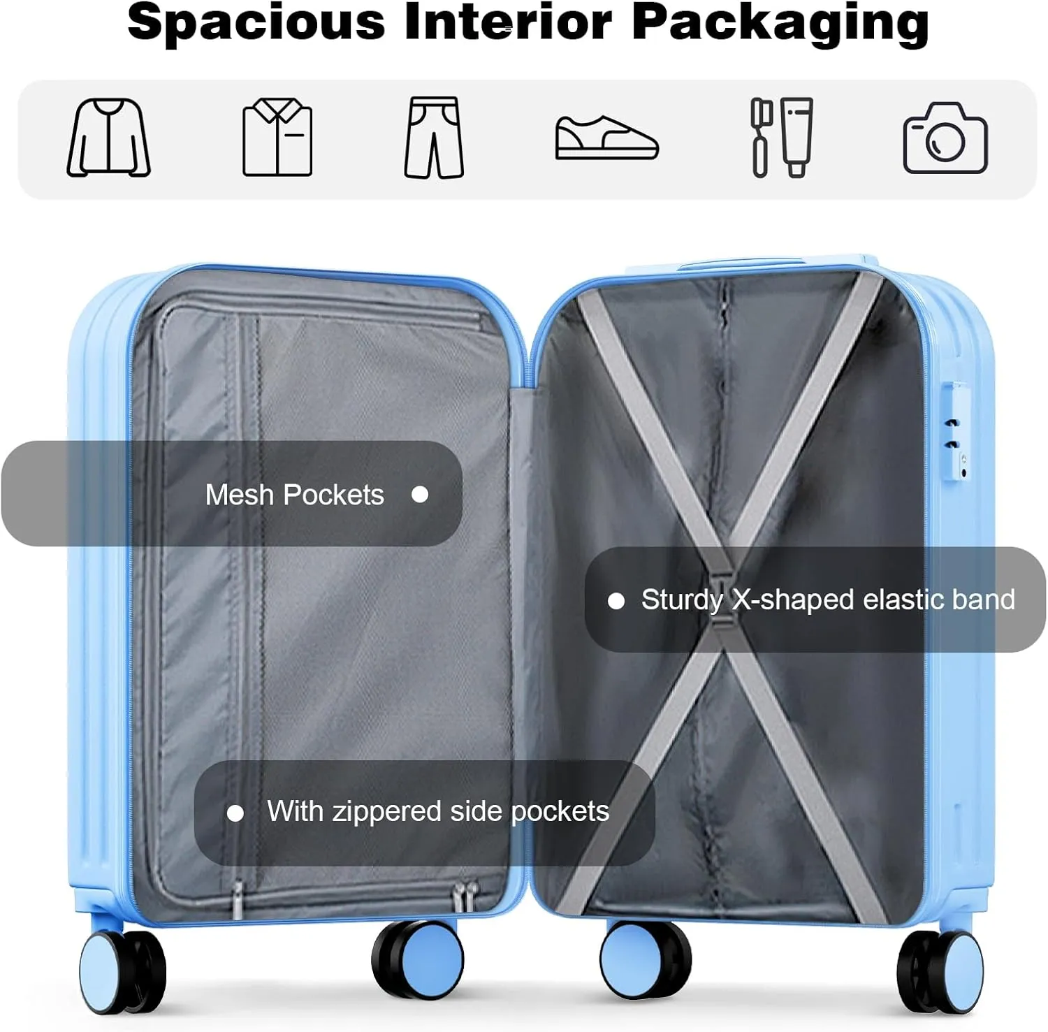 AnyZip Carry On Luggage,22x14x9 Airline Approved with TSA Lock,20 Inch PC ABS Hard Shell Suitcase with Wheels for Women and Kids (Lightblue)