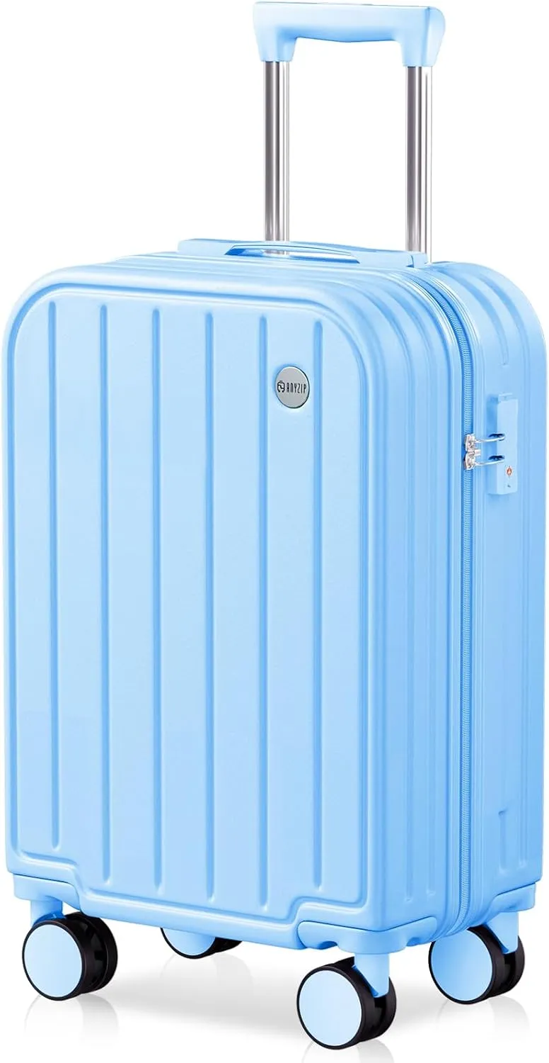 AnyZip Carry On Luggage,22x14x9 Airline Approved with TSA Lock,20 Inch PC ABS Hard Shell Suitcase with Wheels for Women and Kids (Lightblue)