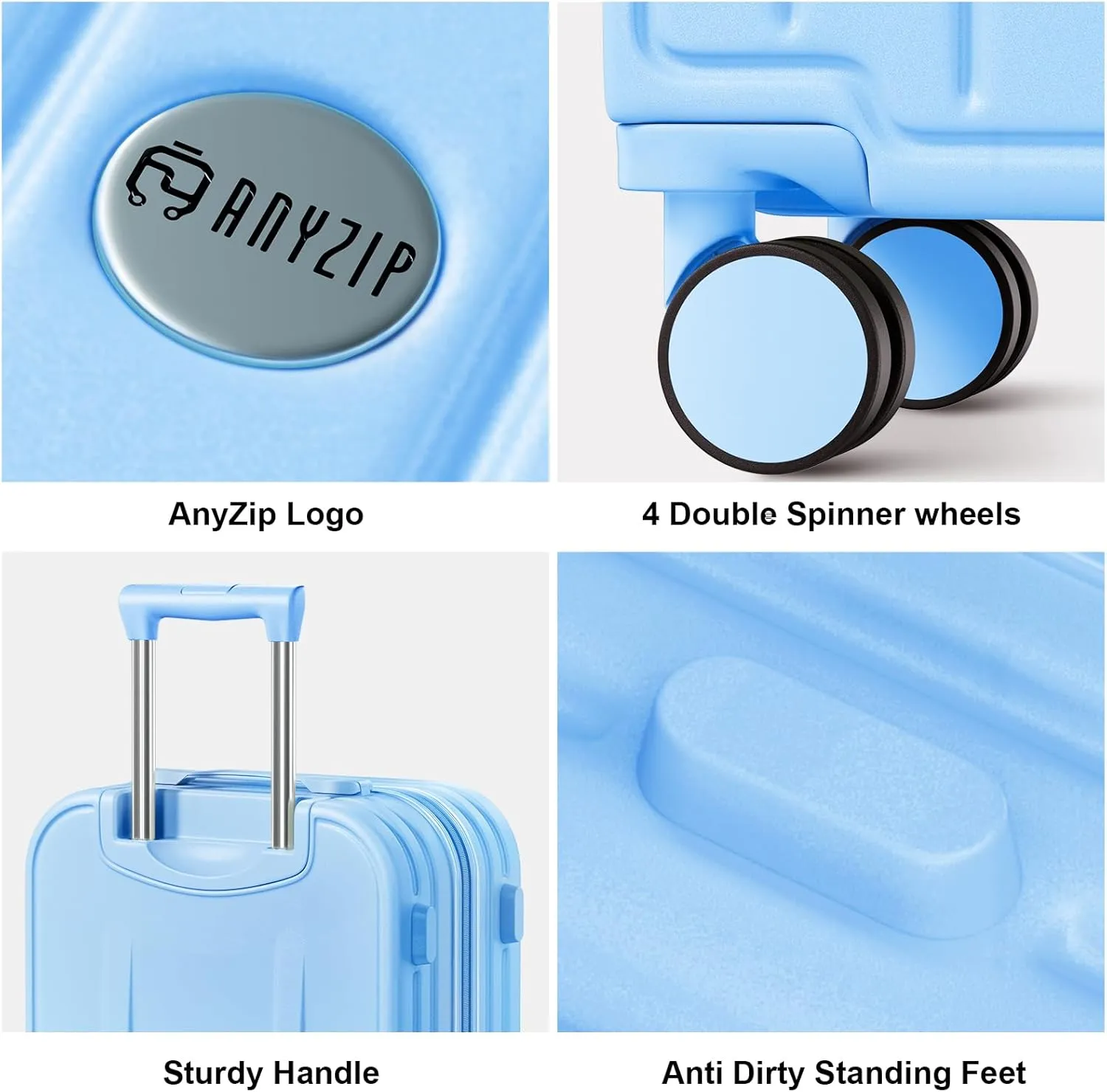 AnyZip Carry On Luggage,22x14x9 Airline Approved with TSA Lock,20 Inch PC ABS Hard Shell Suitcase with Wheels for Women and Kids (Lightblue)