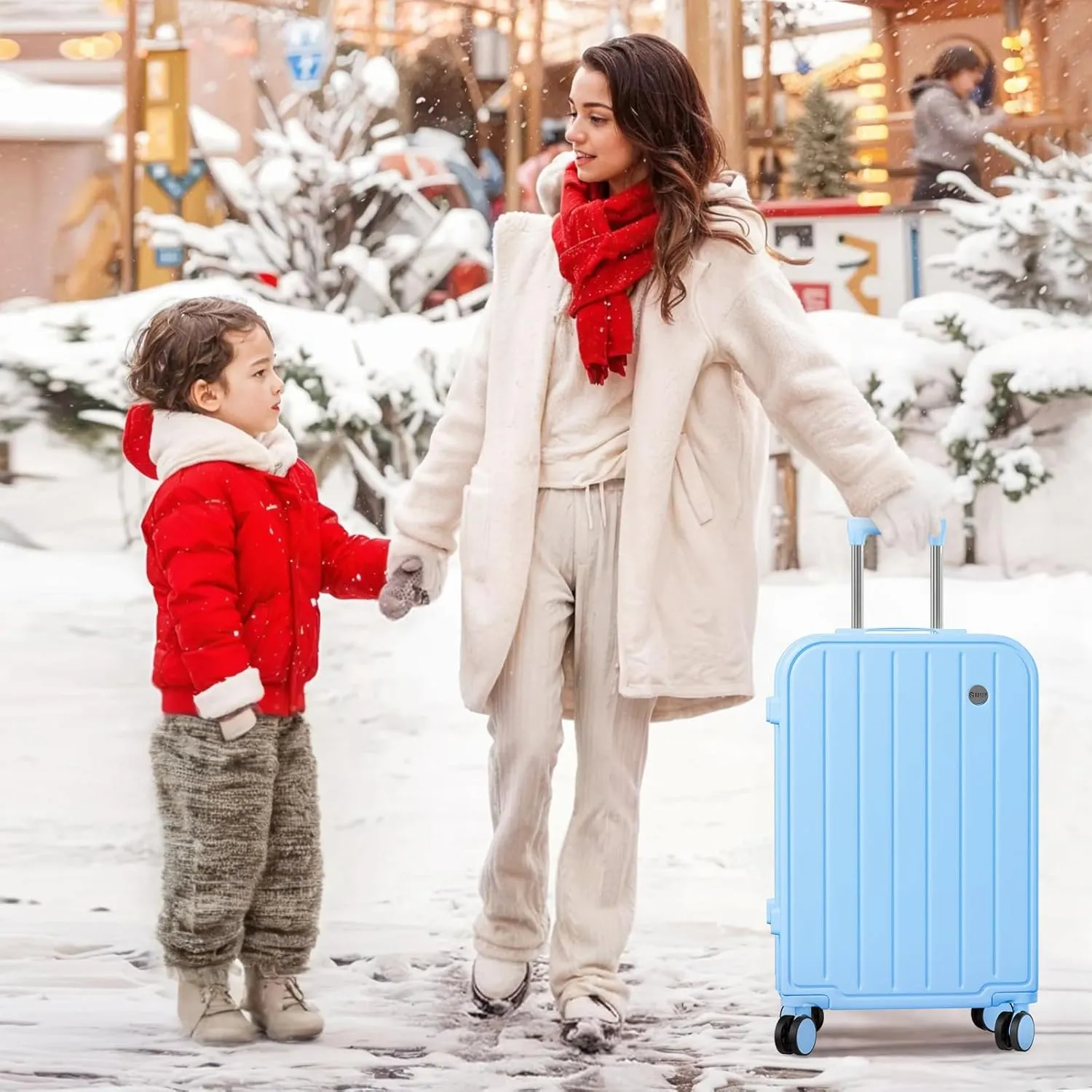 AnyZip Carry On Luggage,22x14x9 Airline Approved with TSA Lock,20 Inch PC ABS Hard Shell Suitcase with Wheels for Women and Kids (Lightblue)