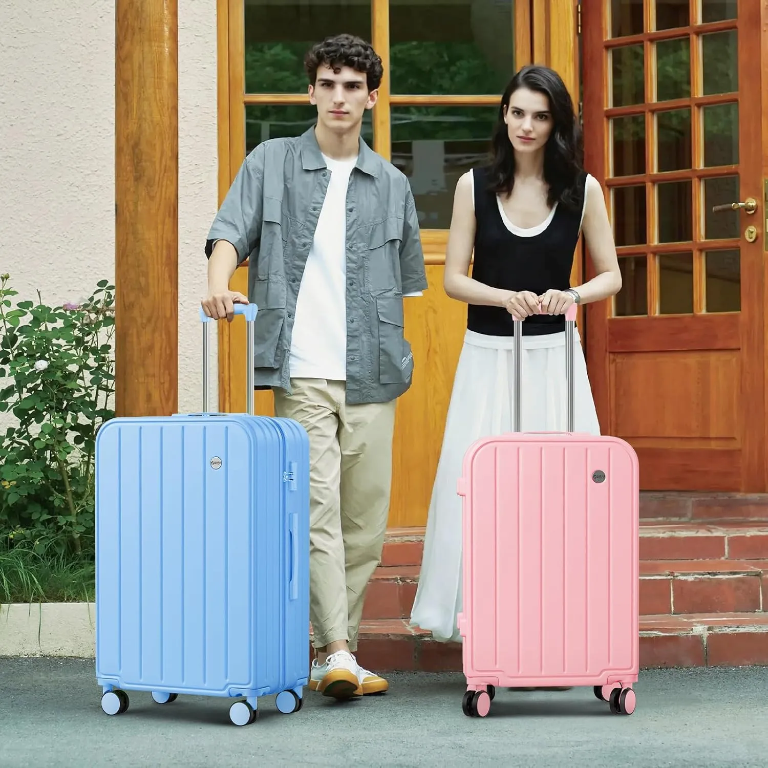 AnyZip Suitcase, Large 28 Inch Luggage with Wheels, PC ABS Lightweight Checked Luggage Hard Shell TSA Lock Luggage with Long-Term Travel (Pink)