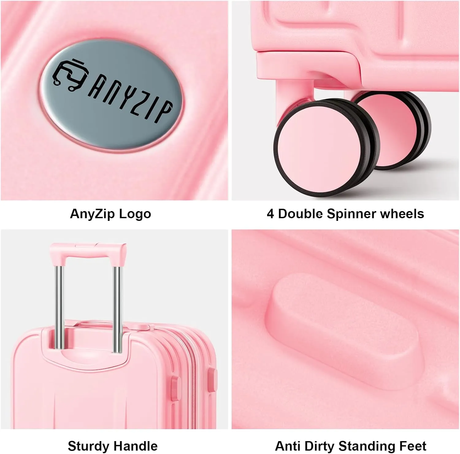 AnyZip Suitcase, Large 28 Inch Luggage with Wheels, PC ABS Lightweight Checked Luggage Hard Shell TSA Lock Luggage with Long-Term Travel (Pink)