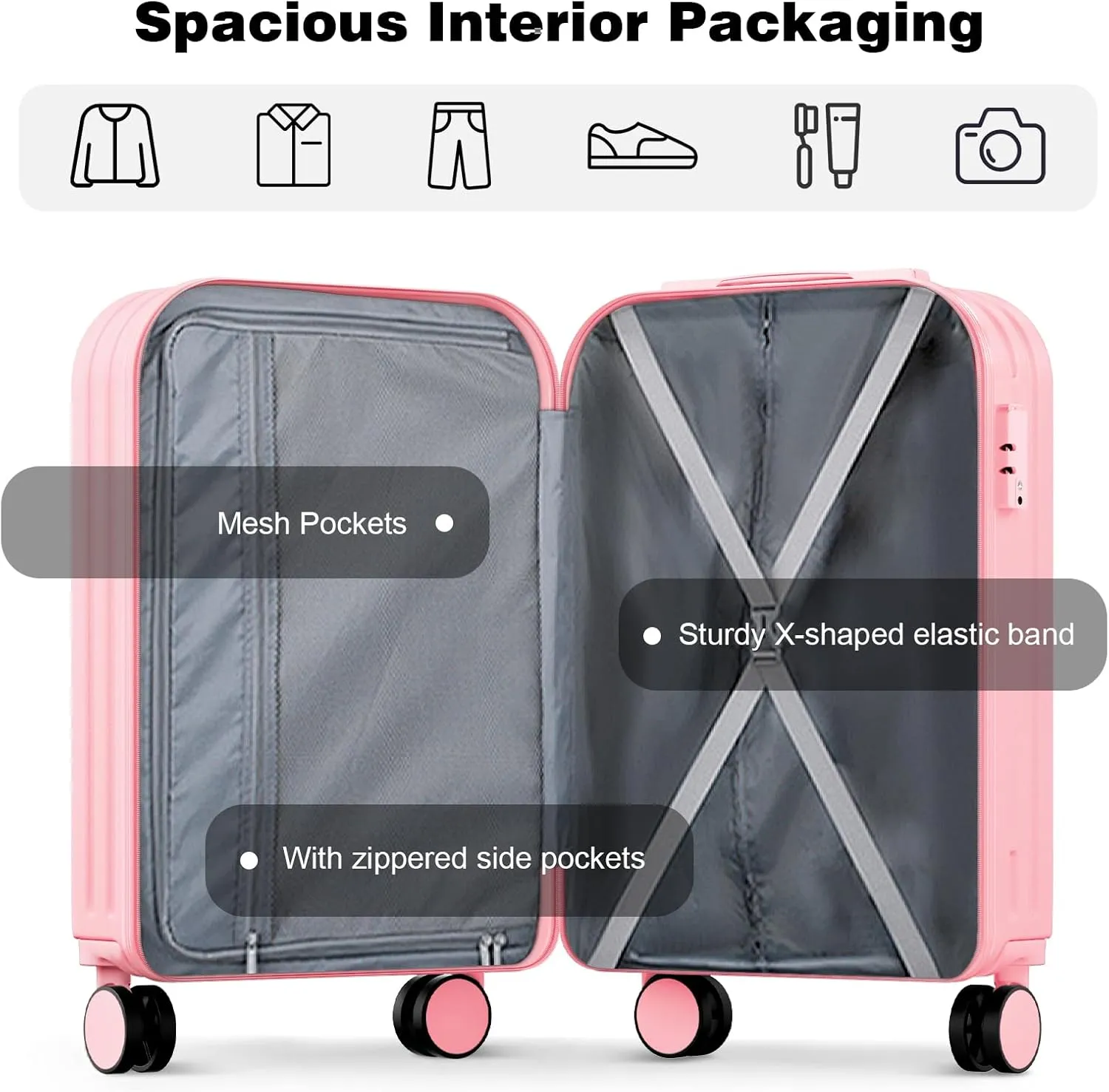 AnyZip Suitcase, Large 28 Inch Luggage with Wheels, PC ABS Lightweight Checked Luggage Hard Shell TSA Lock Luggage with Long-Term Travel (Pink)