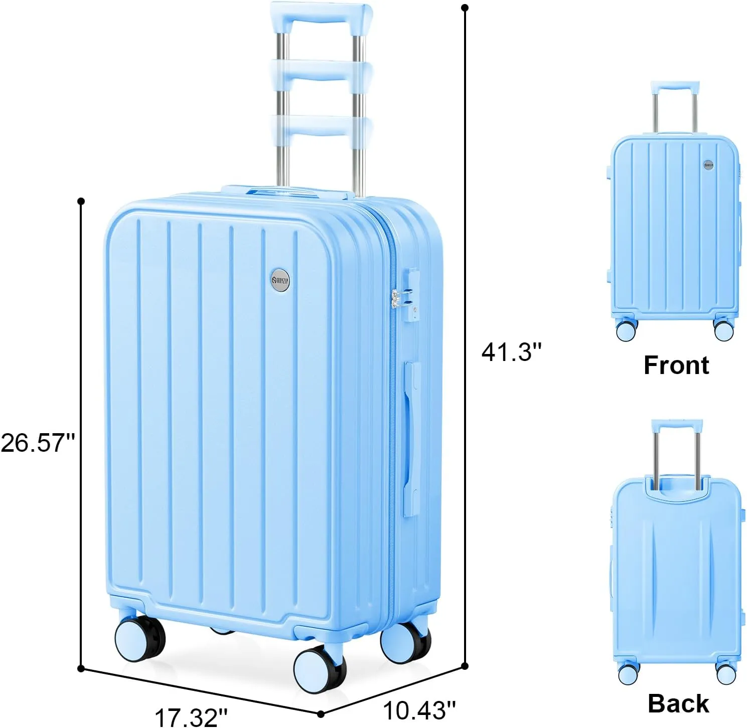 AnyZip Suitcases, Checked Luggage with TSA Lock, 24 Inch PC ABS Hard Shell Mediume Luggage for Women and Kids (Lightblue)