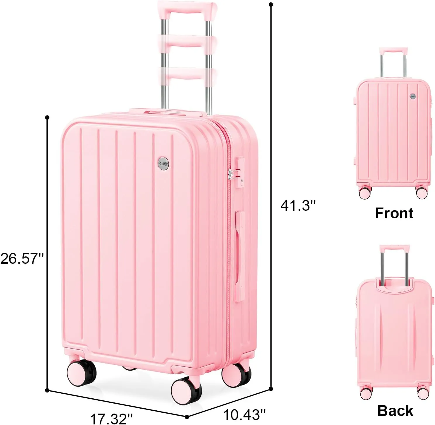 AnyZip Suitcases with Wheels,24 Inch Checked Lightweight TSA Locked Hard Shell Luggage with Wheels for Women and Kids Pink
