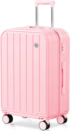 AnyZip Suitcases with Wheels,24 Inch Checked Lightweight TSA Locked Hard Shell Luggage with Wheels for Women and Kids Pink