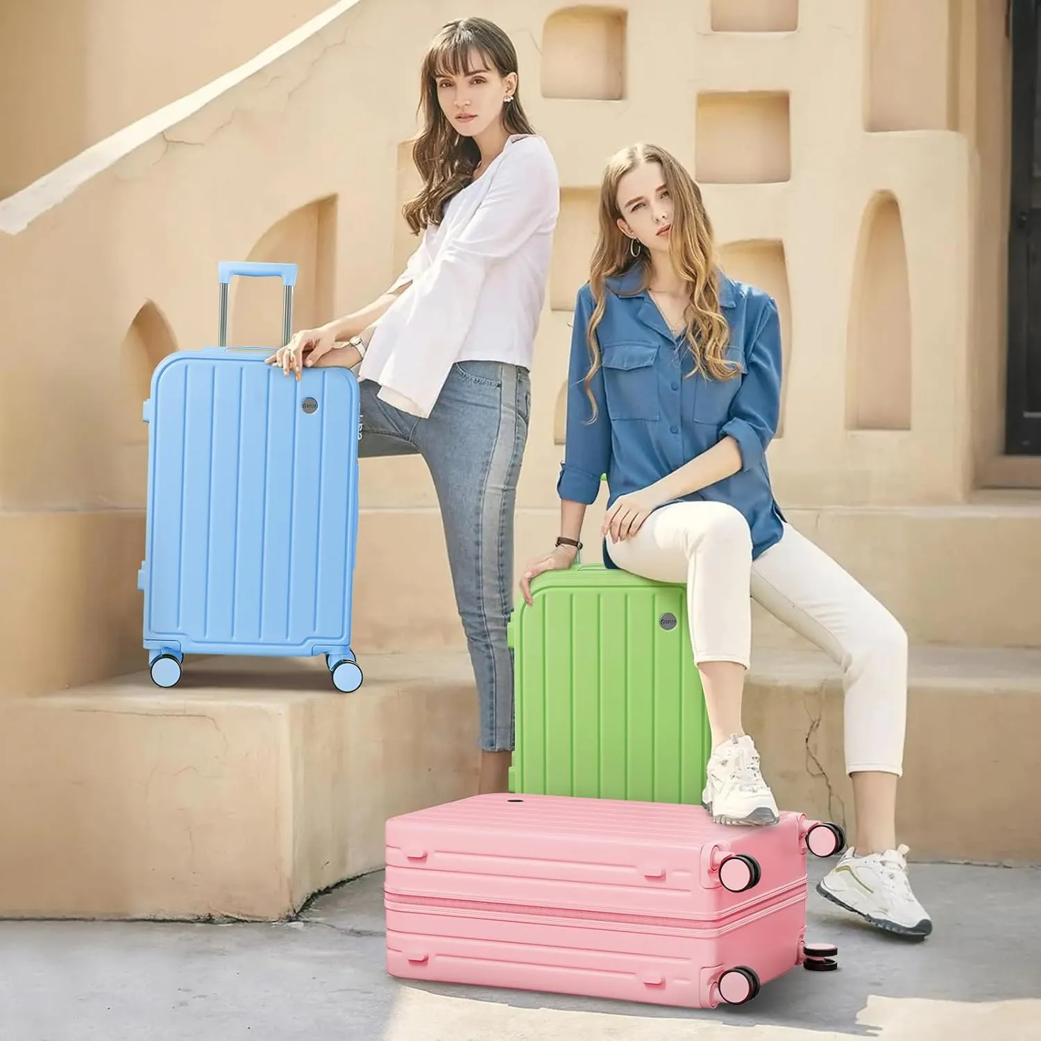 AnyZip Suitcases with Wheels,24 Inch Checked Lightweight TSA Locked Hard Shell Luggage with Wheels for Women and Kids Pink
