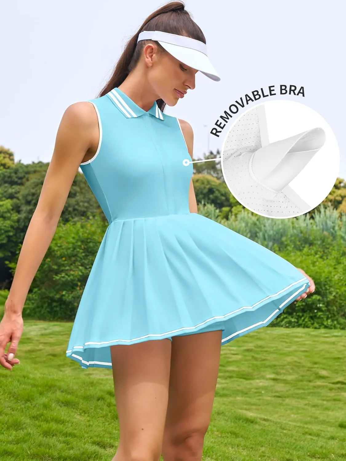 ATTRACO Women Tennis Dresses Ribbed Polo Golf Dress Half Zip Pleated Workout Dress with Built in Shorts and Bra