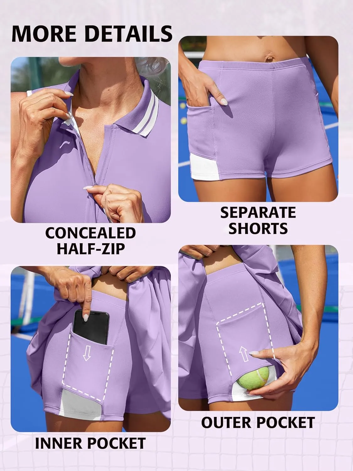ATTRACO Women Tennis Dresses Ribbed Polo Golf Dress Half Zip Pleated Workout Dress with Built in Shorts and Bra