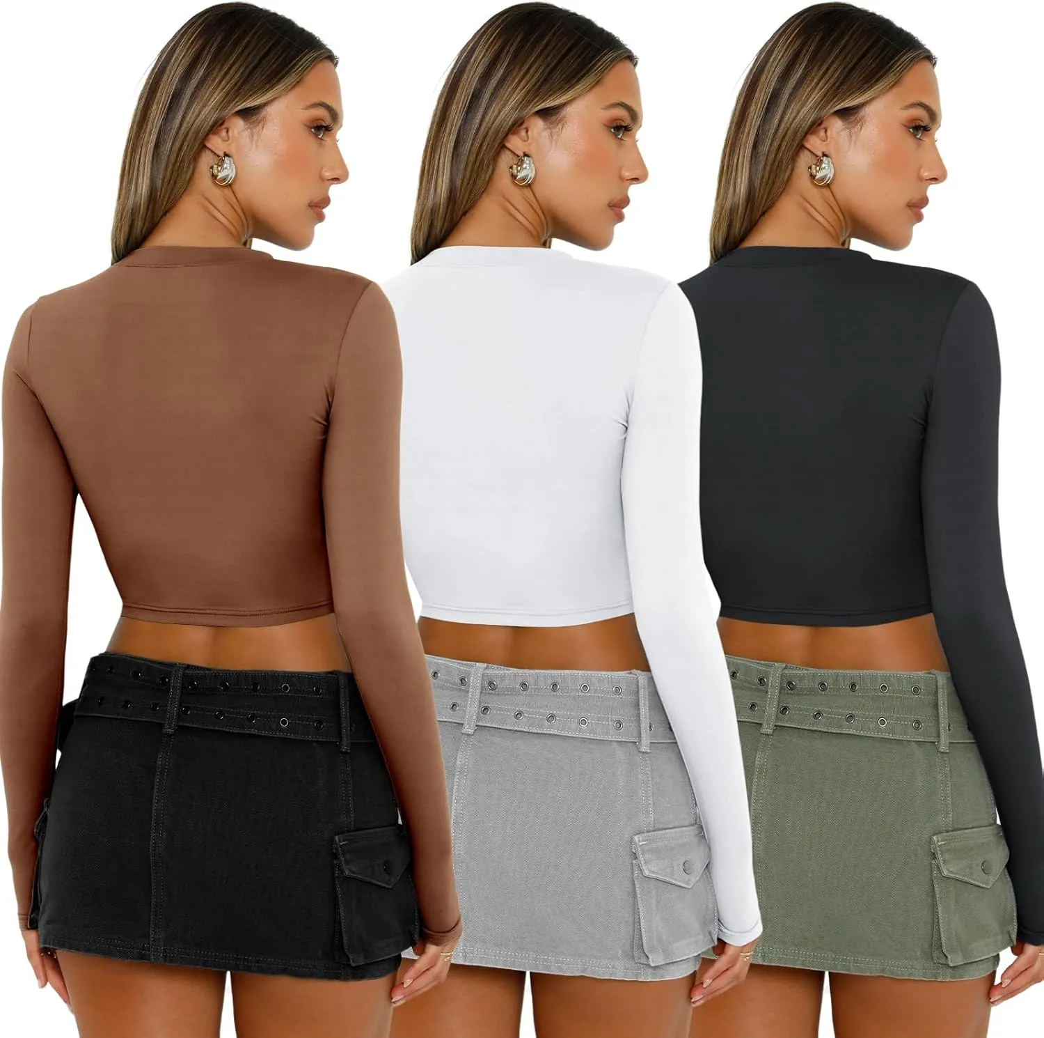 AUTOMET 3 Pack Womens Long Sleeve Shirts Y2K Going Out Crop Tops Cute Basic Slim Fitted Fall Fashion Outfits 2025 Clothes