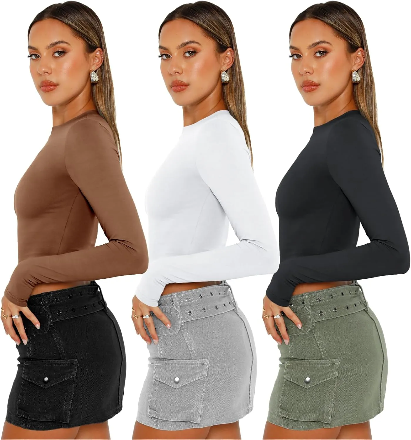 AUTOMET 3 Pack Womens Long Sleeve Shirts Y2K Going Out Crop Tops Cute Basic Slim Fitted Fall Fashion Outfits 2025 Clothes