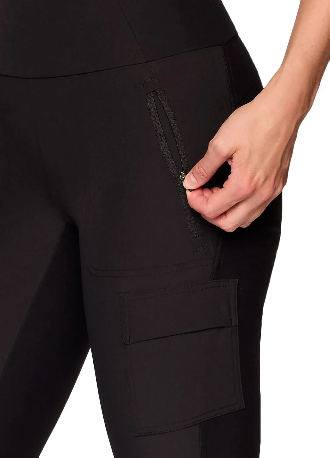 Avalanche Women's Combo Stretch Woven Front Knit Slim Fit Pant with Pockets