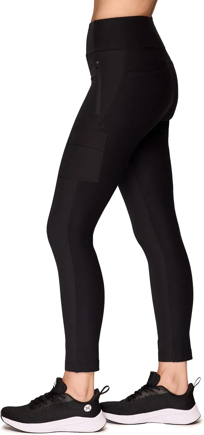 Avalanche Women's Combo Stretch Woven Front Knit Slim Fit Pant with Pockets