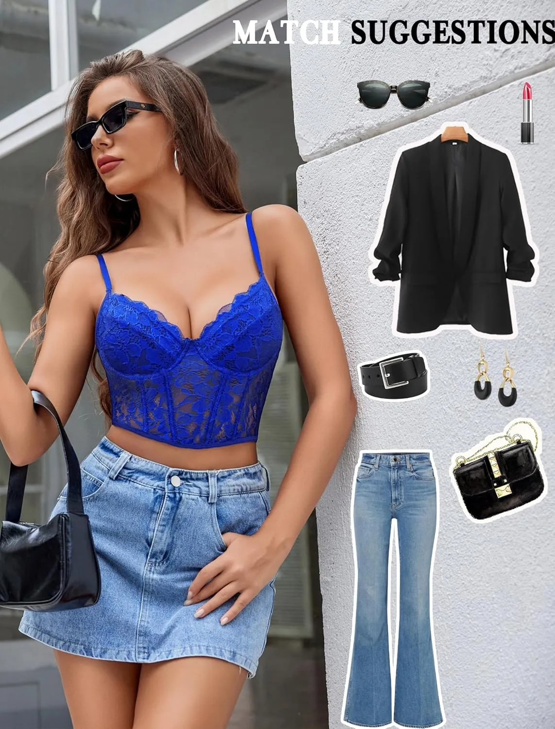 Avidlove Lace Bralette for Women V Neck Bustier Corset Tops with Underwired Racerback Adjustable Strap Crop Top