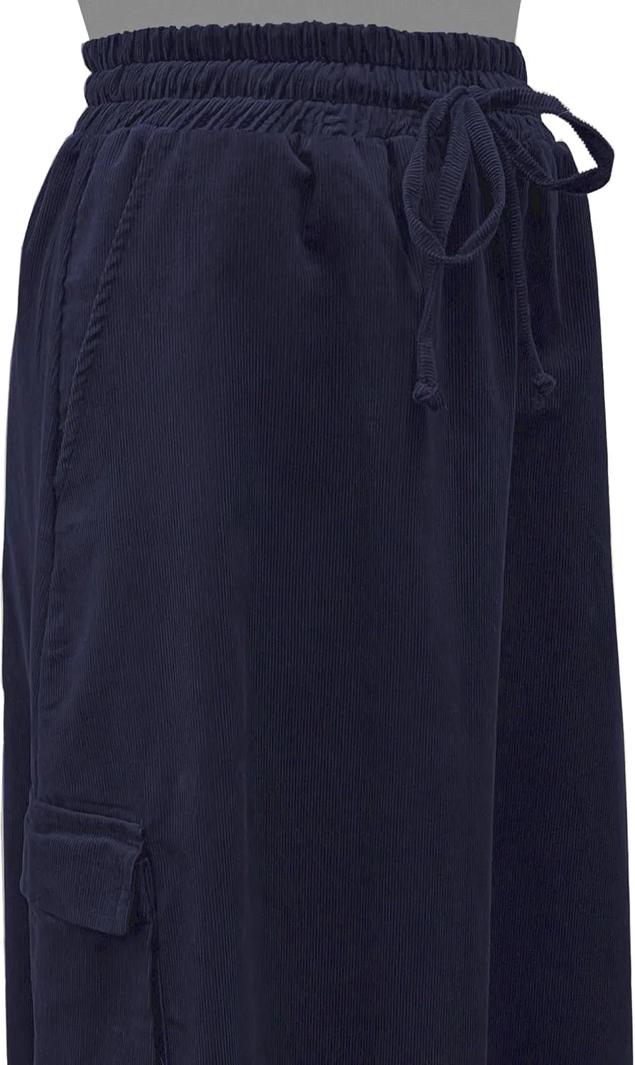 BABY O Womens 100% Cotton Corduroy Drawstring Elastic Waist Cargo Pocket Long Ankle Length Maxi Skirt, Made in USA