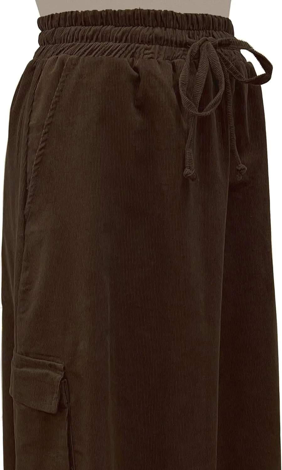 BABY O Womens 100% Cotton Corduroy Drawstring Elastic Waist Cargo Pocket Long Ankle Length Maxi Skirt, Made in USA