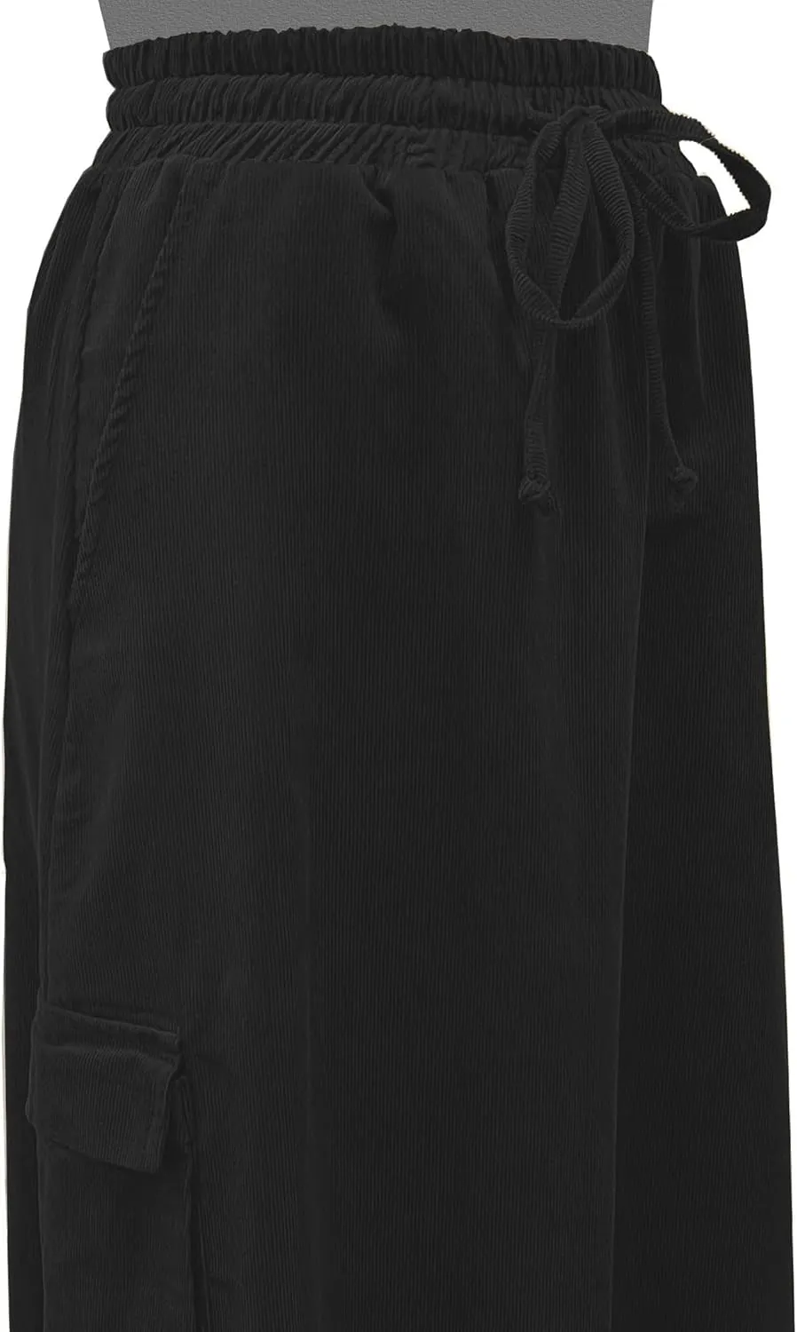BABY O Womens 100% Cotton Corduroy Drawstring Elastic Waist Cargo Pocket Long Ankle Length Maxi Skirt, Made in USA