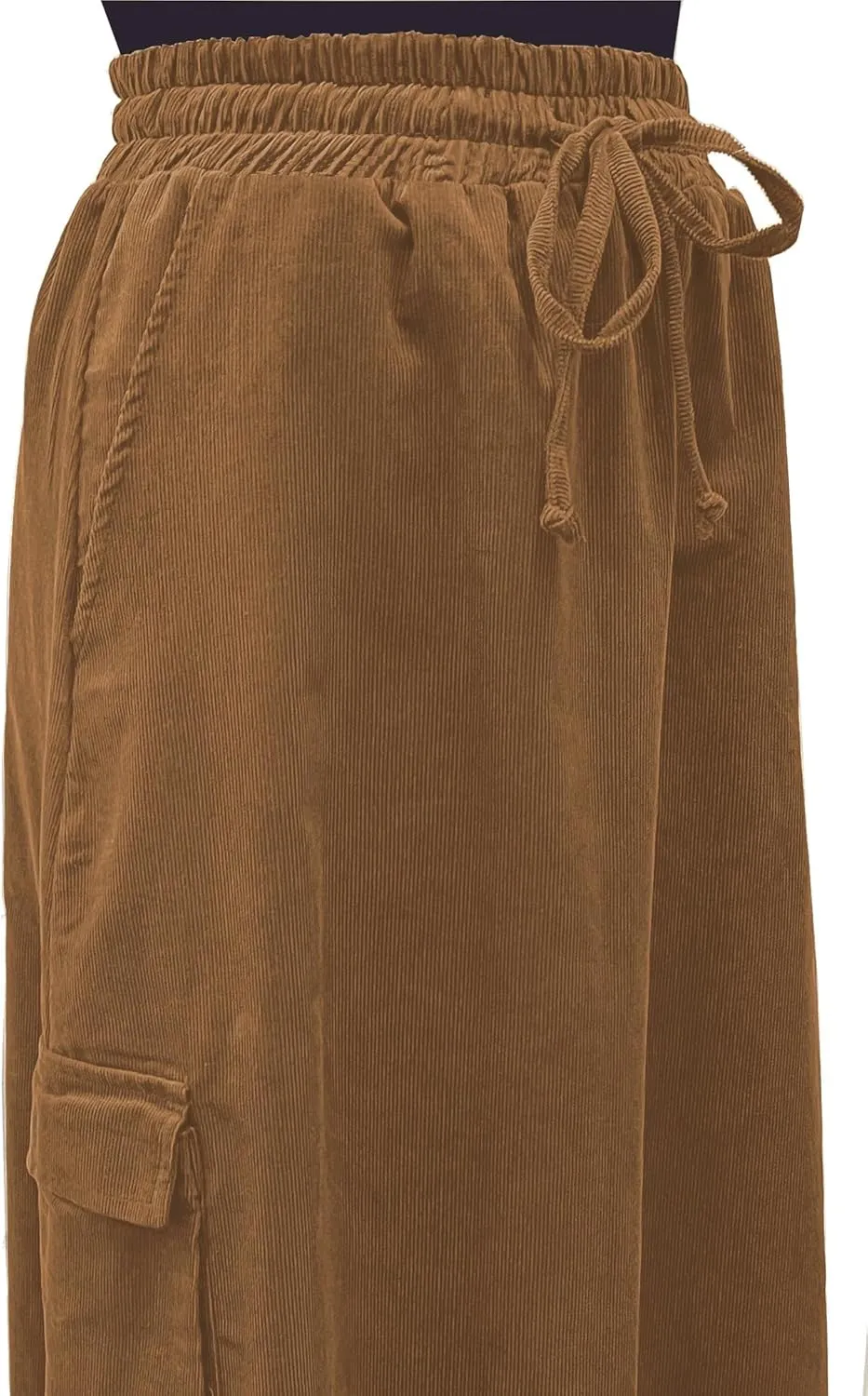 BABY O Womens 100% Cotton Corduroy Drawstring Elastic Waist Cargo Pocket Long Ankle Length Maxi Skirt, Made in USA