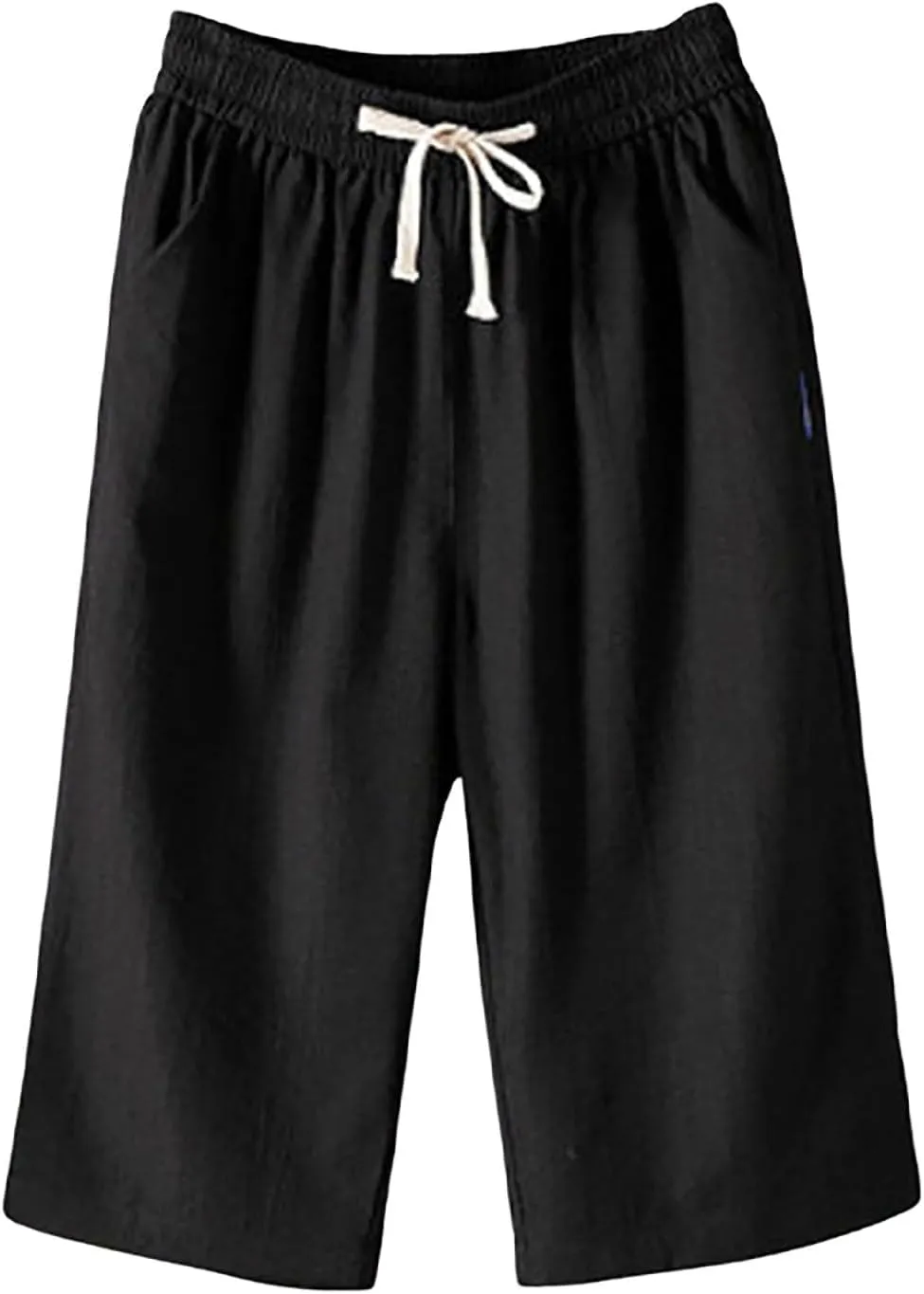 Baggy Linen Pants Women Plus Size High Waisted Wide Leg Lounge Pants with Pockets Cotton Vacation Beach Pants Capris