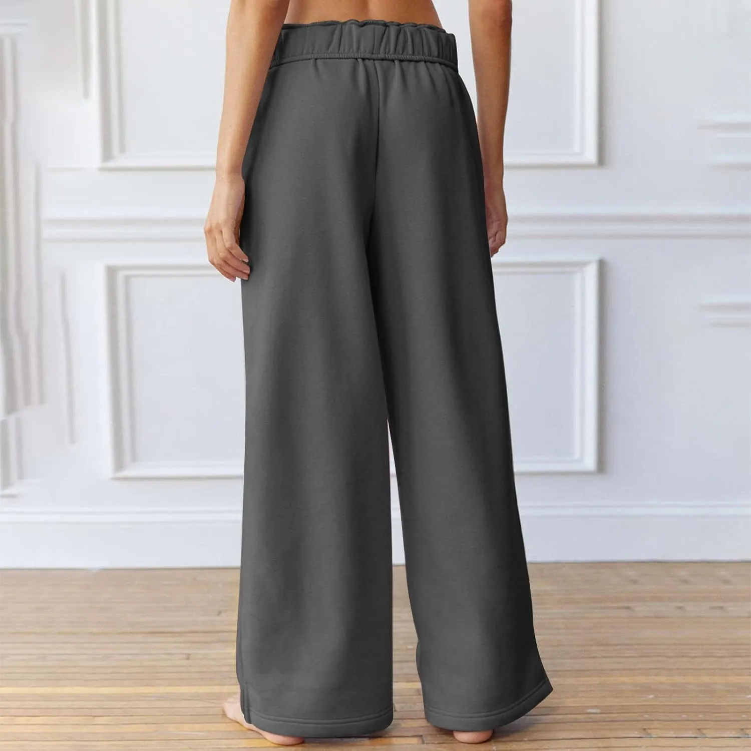 Baggy Sweat Pants for Women Elastic Wide Leg Pant Drawstring Elastic Waist Trouser Solid Plus Size Pant with Pockets