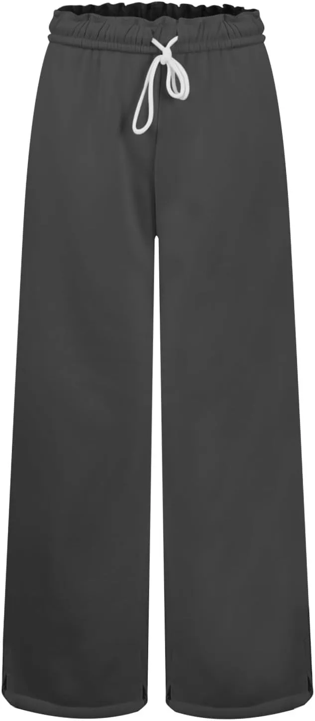 Baggy Sweat Pants for Women Elastic Wide Leg Pant Drawstring Elastic Waist Trouser Solid Plus Size Pant with Pockets