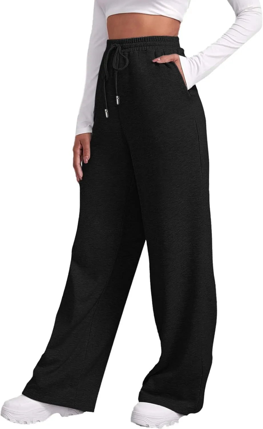 Baggy Sweatpants for Women Elastic High Waist Drawstring Straight Wide Leg Lounge Pants Open Bottom Athletic Joggers Trousers