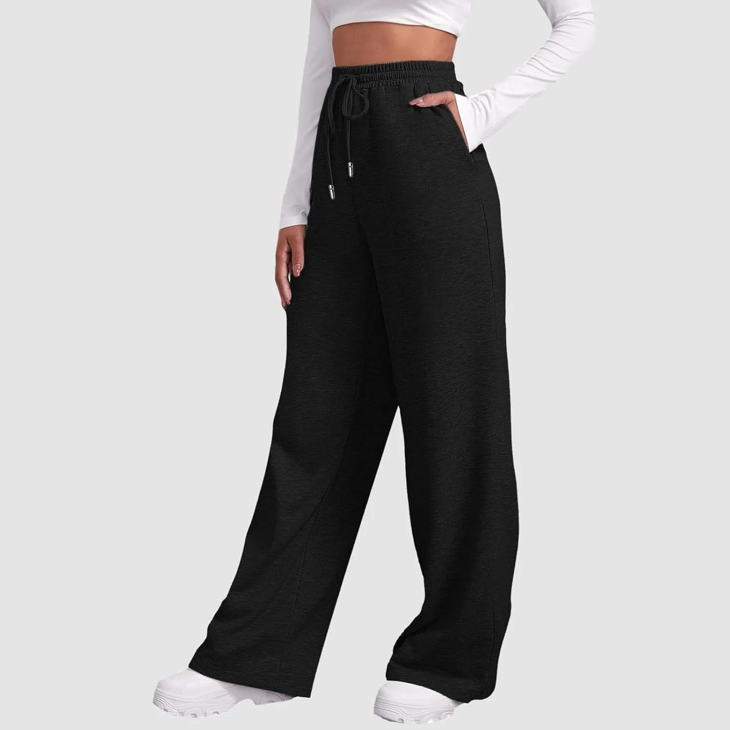 Baggy Sweatpants for Women Elastic High Waist Drawstring Straight Wide Leg Lounge Pants Open Bottom Athletic Joggers Trousers