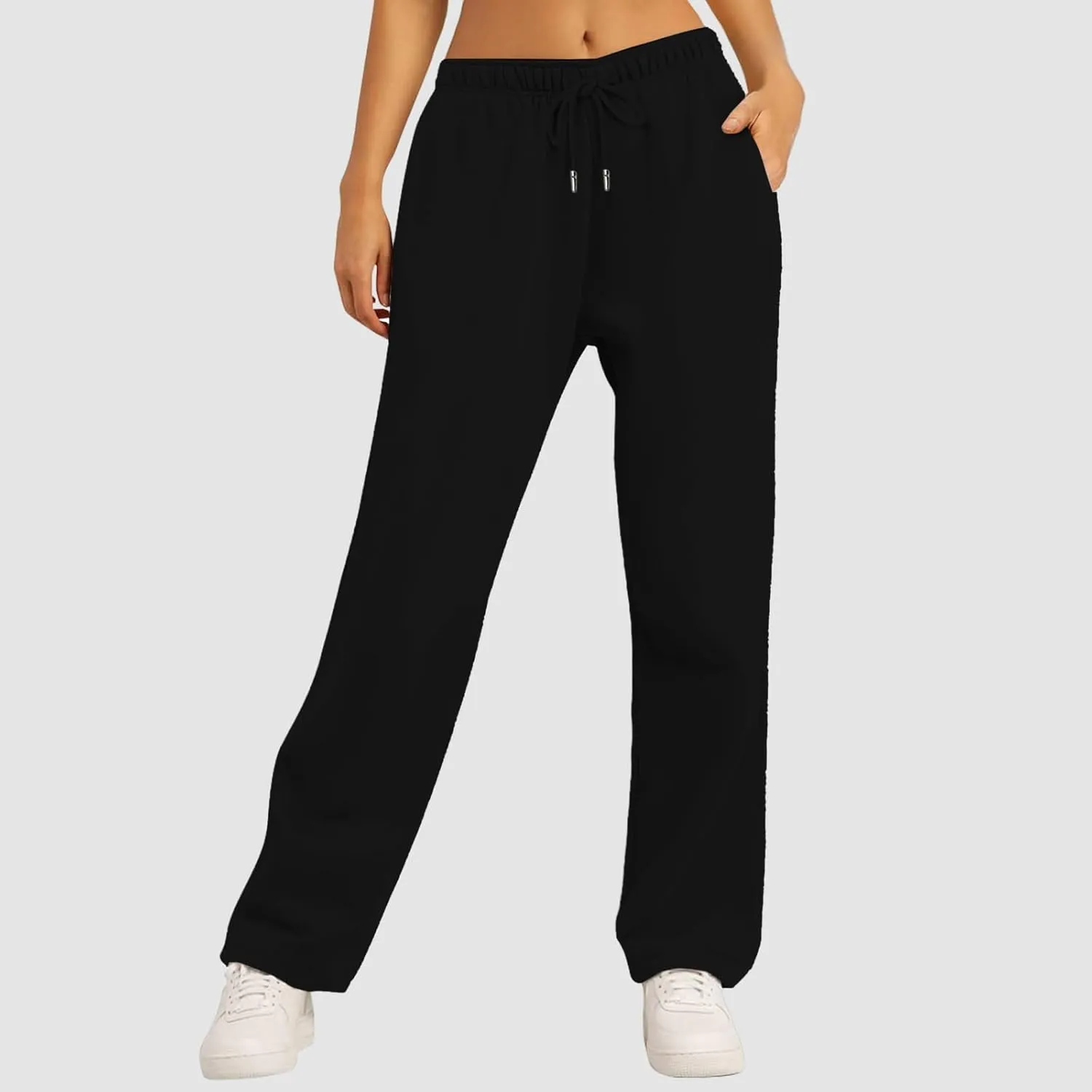 Baggy Sweatpants for Women Elastic High Waist Drawstring Straight Wide Leg Lounge Pants Open Bottom Athletic Joggers Trousers