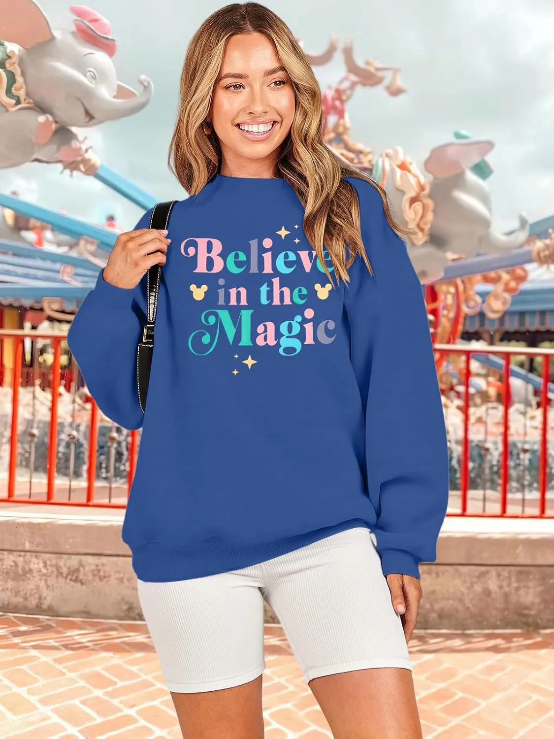 BANGELY Magical Sweatshirt Women Magic Kingdom Shirt Funny Believe in Magic Graphic Pullover Family Holiday Long Sleeve Tops