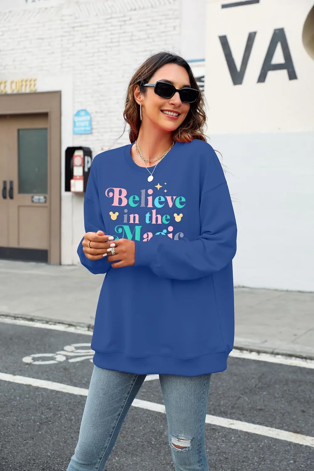 BANGELY Magical Sweatshirt Women Magic Kingdom Shirt Funny Believe in Magic Graphic Pullover Family Holiday Long Sleeve Tops