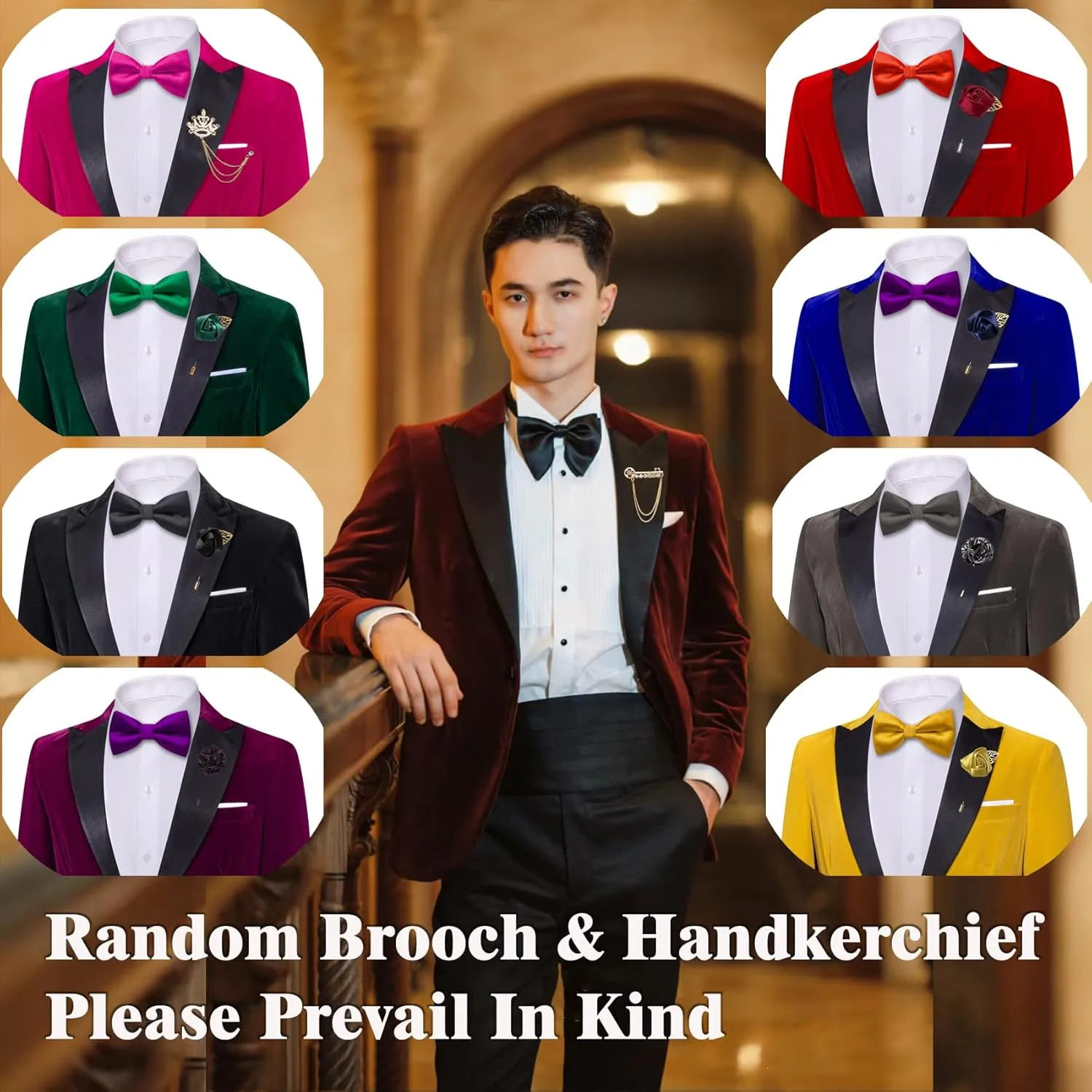 Barry.Wang Velvet Mens Blazer Mardi Gras Sport Coat Brooch Regular Fit Tuxedo Peaked Lapel Suit Jacket Carnival Parade