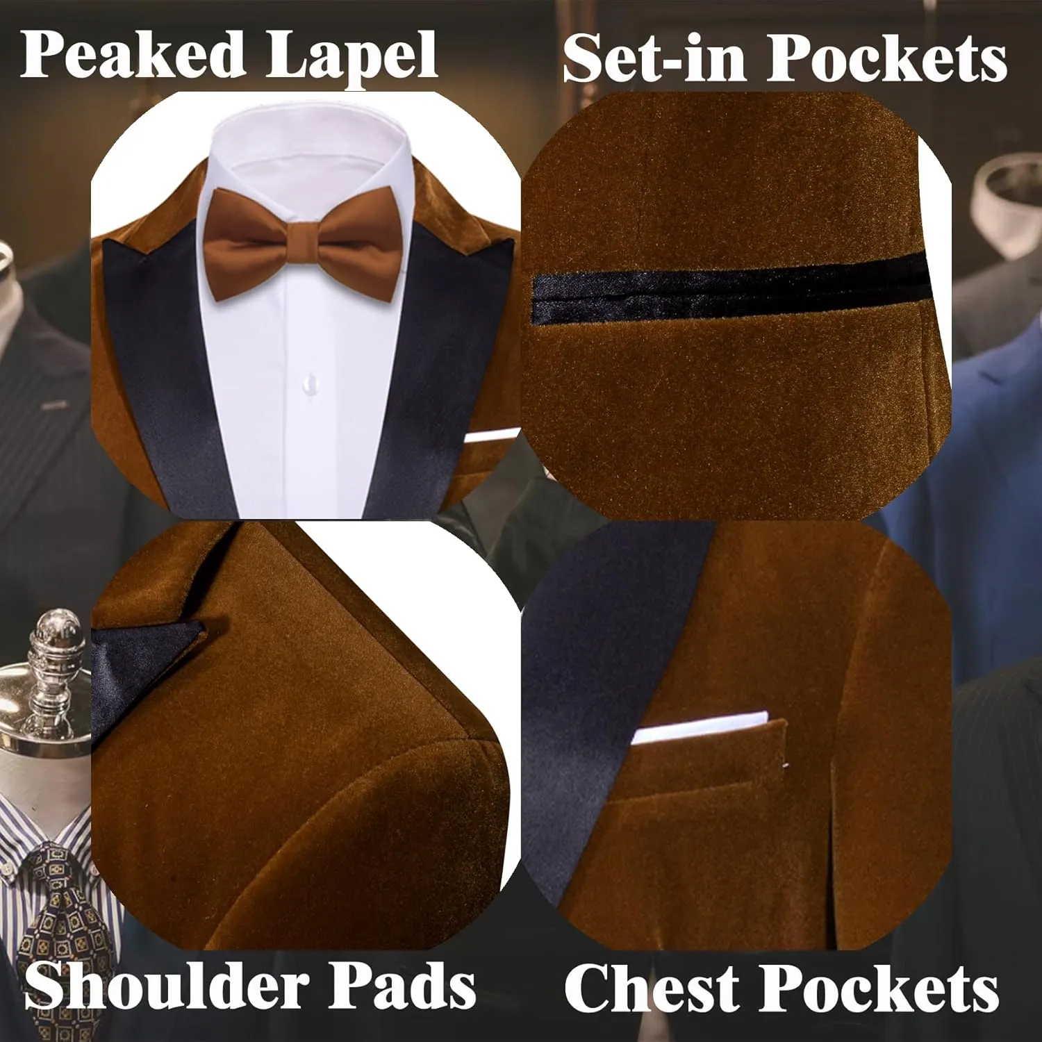 Barry.Wang Velvet Mens Blazer Mardi Gras Sport Coat Brooch Regular Fit Tuxedo Peaked Lapel Suit Jacket Carnival Parade