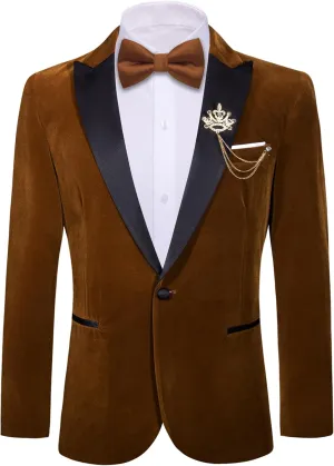 Barry.Wang Velvet Mens Blazer Mardi Gras Sport Coat Brooch Regular Fit Tuxedo Peaked Lapel Suit Jacket Carnival Parade