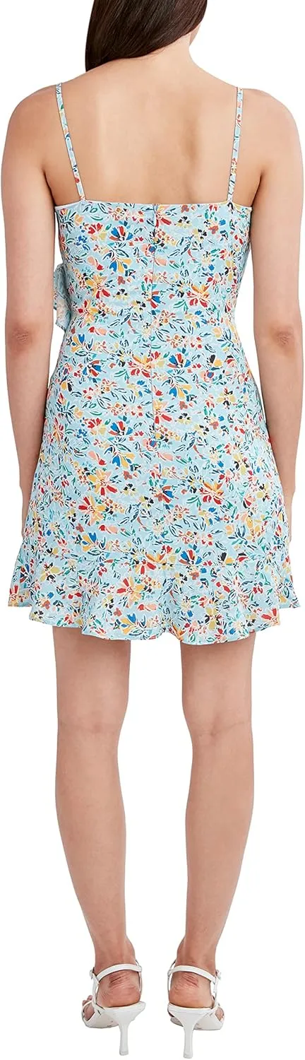BCBGeneration Women's Fit and Flare Spaghetti Strap Tie Ruffle Trim Mini Dress