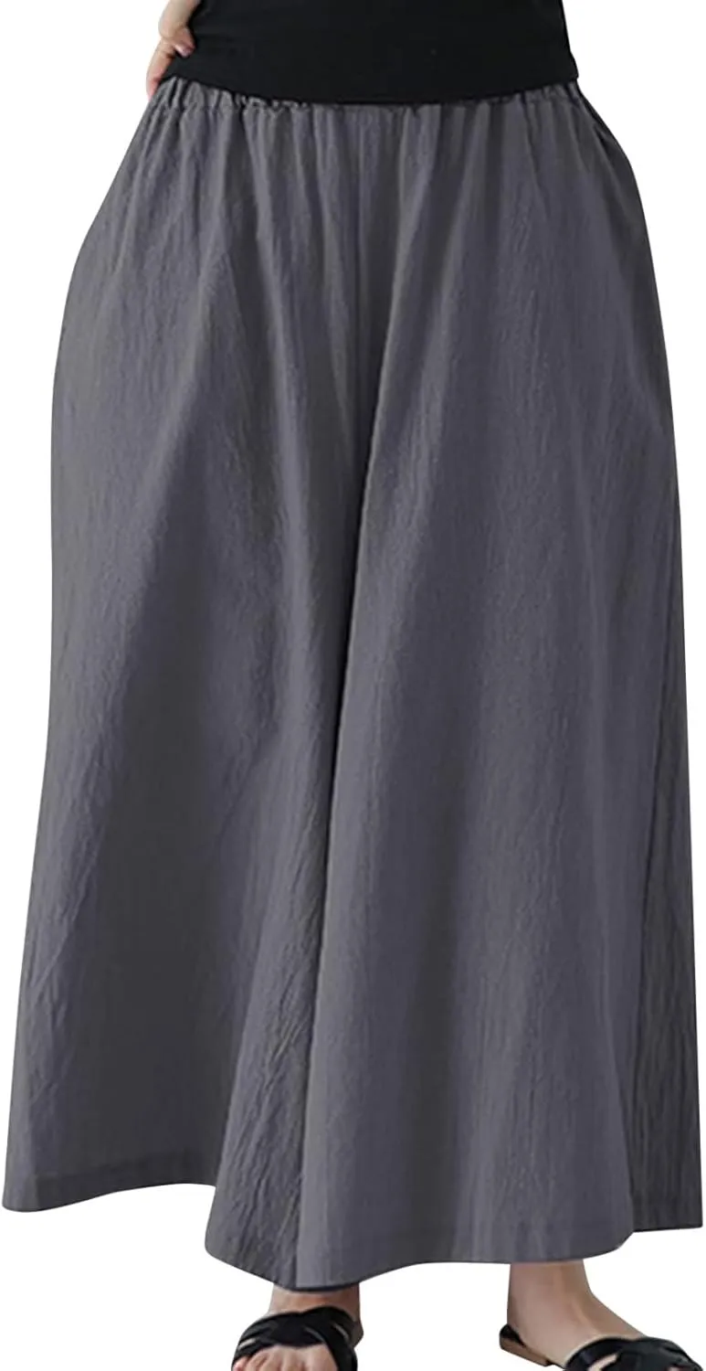 Beach Pants for Women Wide Leg Wide Leg Long Pant Trousers with Pocket Linen Blend