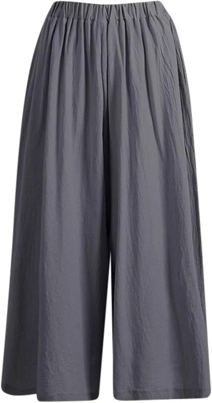 Beach Pants for Women Wide Leg Wide Leg Long Pant Trousers with Pocket Linen Blend