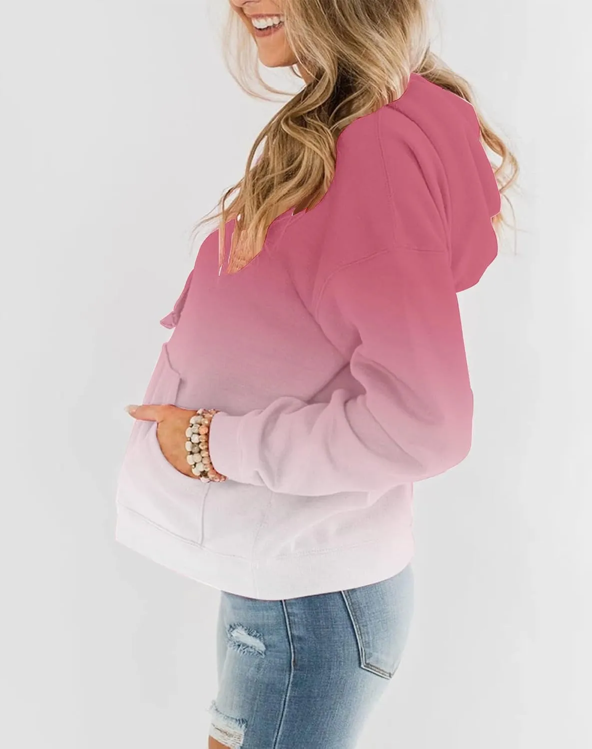 BeadChica Womens Casual Hoodies Crew Neck Long Sleeve Sweatshirts With Pocket Lightweight Pullover Tops