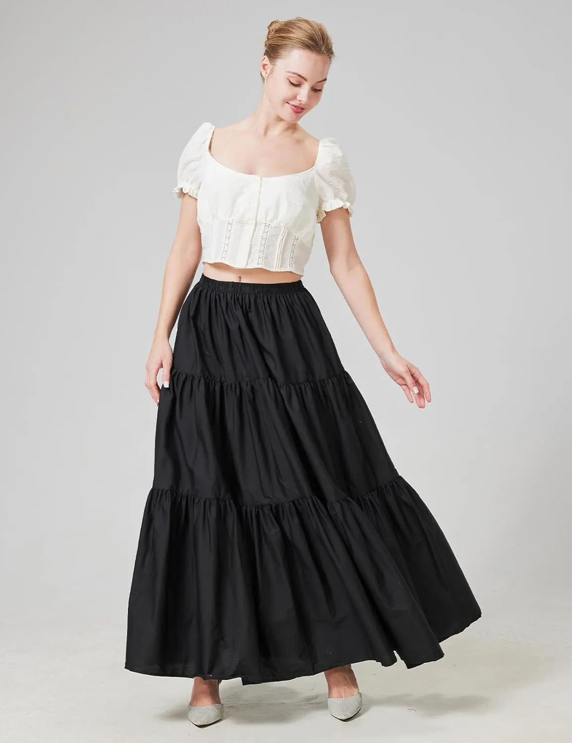 BEAUTELICATE 100% Cotton Victorian Maxi Skirt Women Gypsy Medieval Renaissance Boho Skirt Full Length