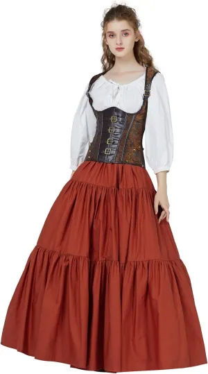 BEAUTELICATE 100% Cotton Victorian Maxi Skirt Women Gypsy Medieval Renaissance Boho Skirt Full Length