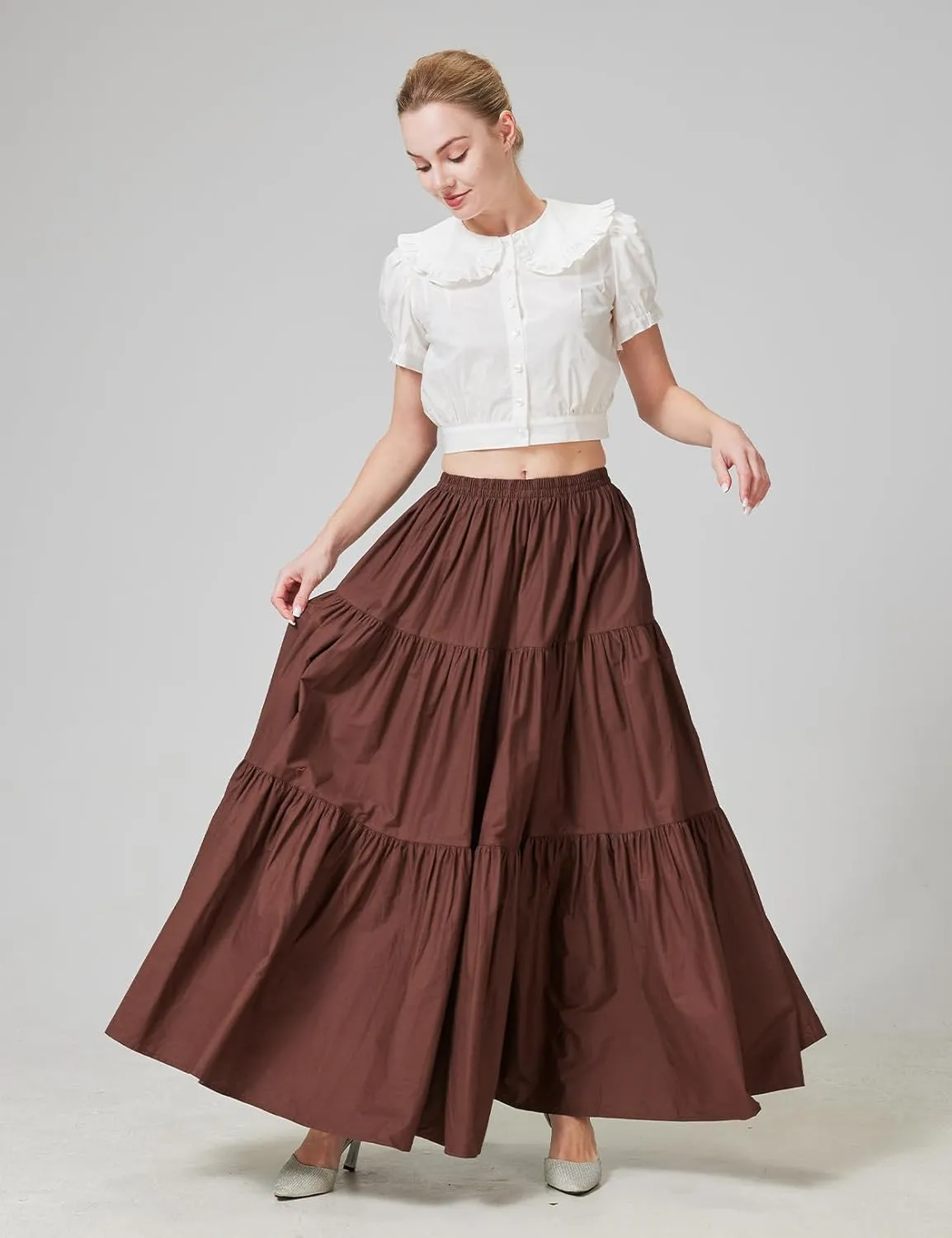 BEAUTELICATE 100% Cotton Victorian Maxi Skirt Women Gypsy Medieval Renaissance Boho Skirt Full Length
