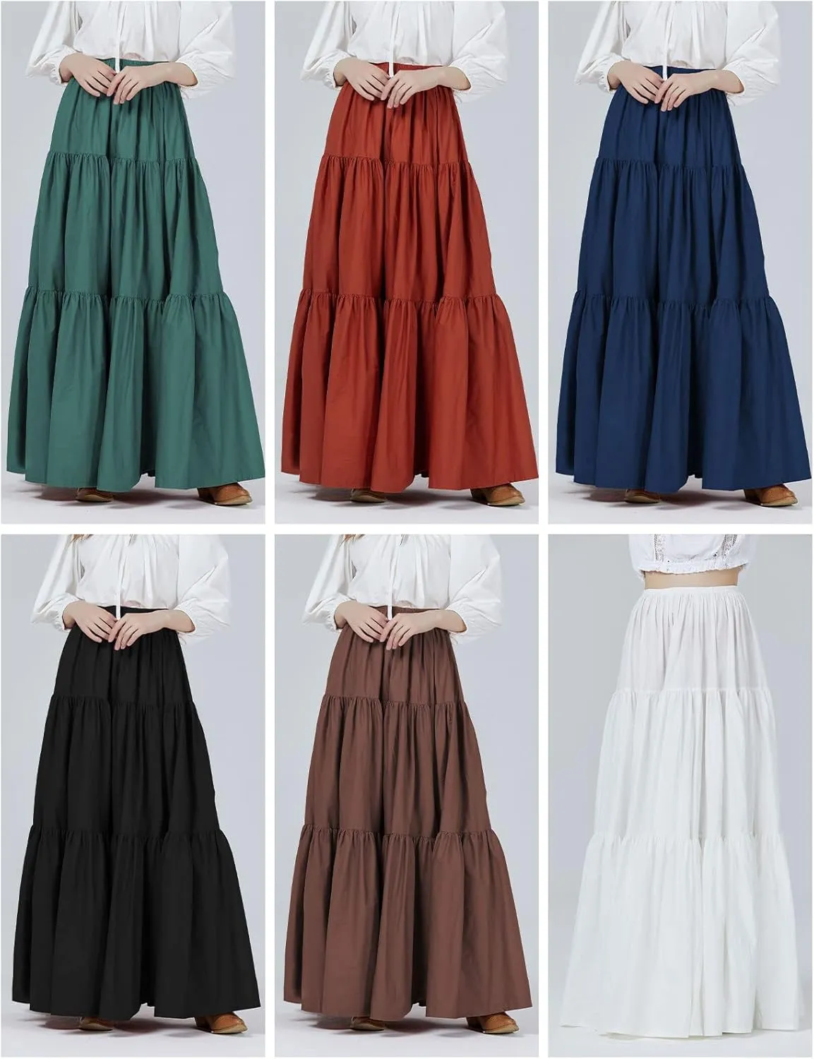 BEAUTELICATE 100% Cotton Victorian Maxi Skirt Women Gypsy Medieval Renaissance Boho Skirt Full Length